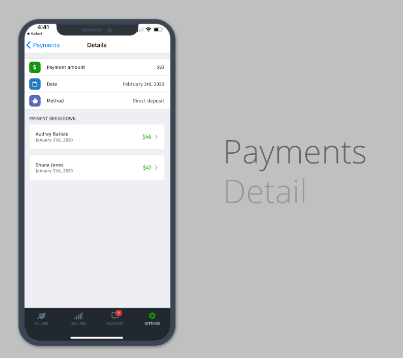 Lawn Love pro app payment screen