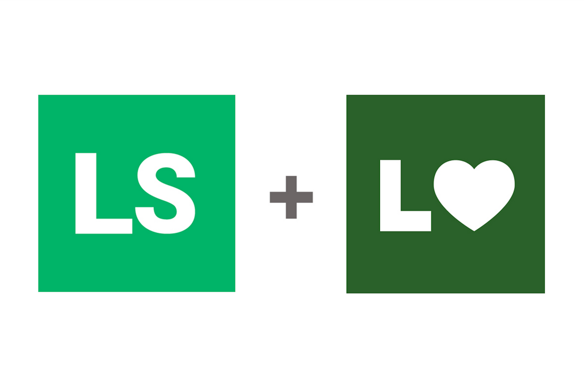 Lawnstarter logo and Lawn Love logo separated by  plus sign